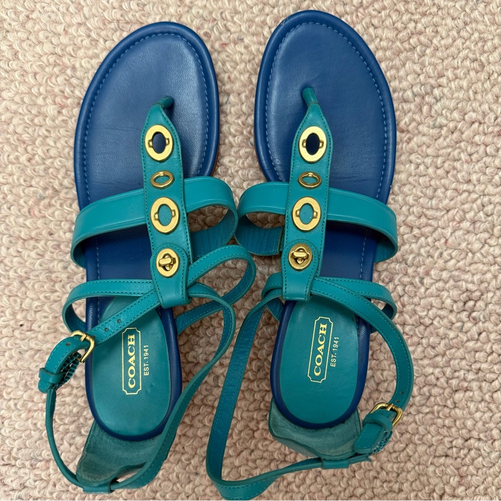 Genuine Coach Blue and Teal Gladiator Sandals with Adjustable Straps